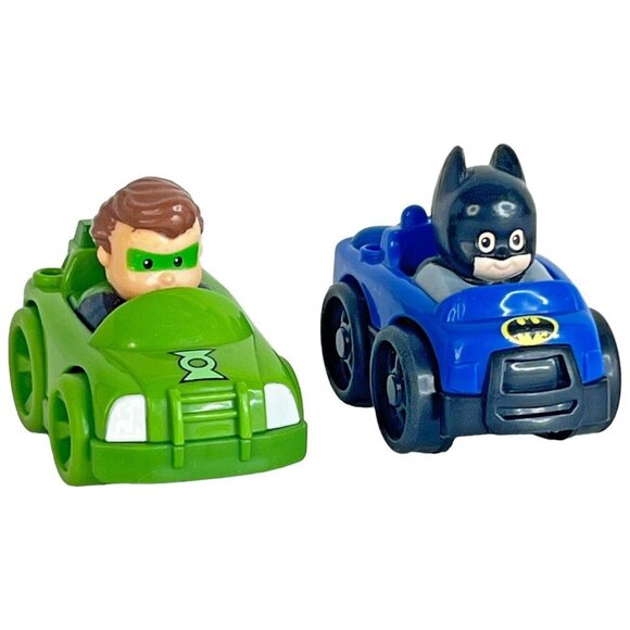 Fisher Price Little People Wheelies Batman & Green Lantern Figures DC Vehicles - Picture 1 of 11